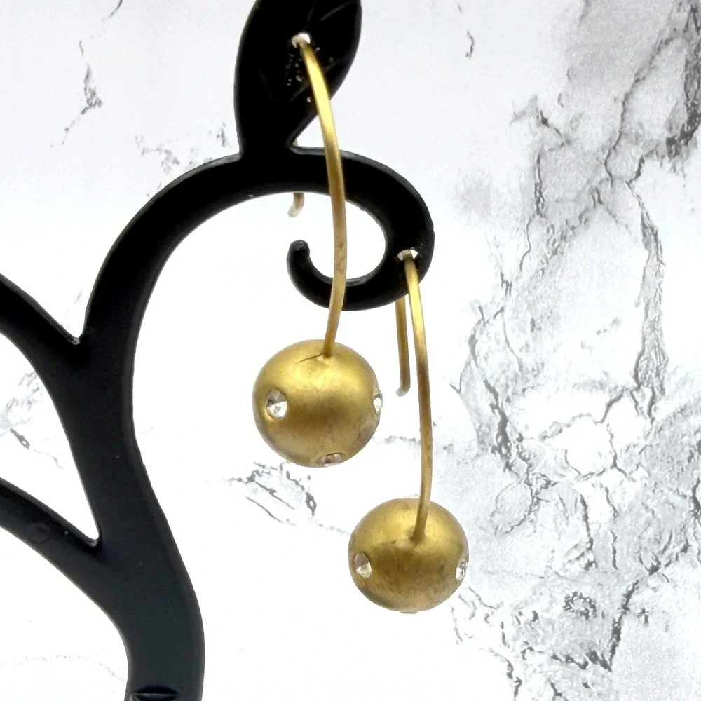 Gold Ball Dangle Earrings Rhinestone‎ Accent Minimalist Drop Earrings